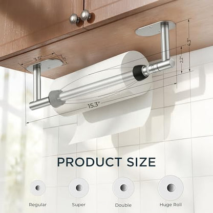 FORIOUS Paper Towel Holder Under Cabinet, One Hand Tear,Silver - color: Stainless Steel