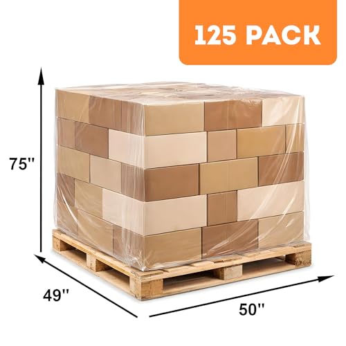 APQ Pack of 125 Plastic Pallet Covers 50 x 49 x 75. Clear Reusable Low Density Polyethylene Pallet Bag Covers 50x49x75. Thickness 2 mil. Ideal for Industrial Needs, Warehousing, Transportation. - size: 50" x 49" x 75" / 2 mil / 125 Pack