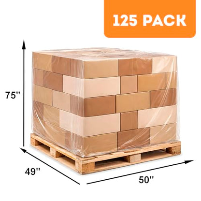 APQ Pack of 125 Plastic Pallet Covers 50 x 49 x 75. Clear Reusable Low Density Polyethylene Pallet Bag Covers 50x49x75. Thickness 2 mil. Ideal for Industrial Needs, Warehousing, Transportation. - size: 50" x 49" x 75" / 2 mil / 125 Pack