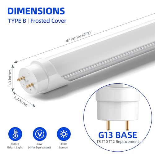 Barrina T8 LED Bulbs 4 Foot, 24W 3200LM, 6000K Bright Light, Ballast Bypass - color: 6000k, size: 4FT-8 Packs