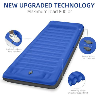 FNARMW Extra Thick Camping Sleeping Pad with Built-in Pillow & Foot Pump - color: Blue Grey