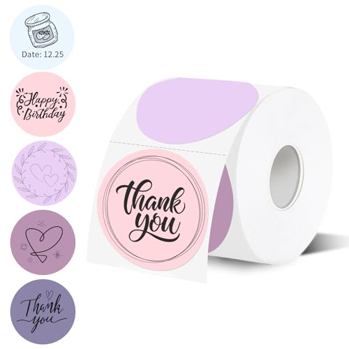 Thermal Label,2 Inch Pink Gradient Round Thermal Printer Stickers,Self-Adhesive Round Direct Thermal Labels,Thermal Stickers for DIY Logo Design,Name Tag (500 Labels/1 Roll) - color: Pink Gradient, size: 2 inches