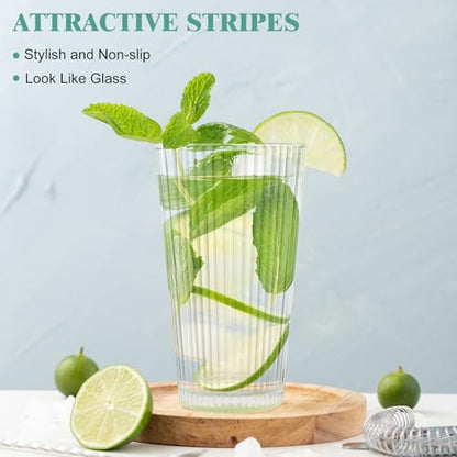 Topsky 20-ounce Plastic Water Tumblers | Set of 4 Transparent Unbreakable Drinking Glasses Clear Acrylic Reusable Juice Wine Cups for Home Picnic Party, Dishwasher Safe, Stackable (Transparent) - color: Clear 20oz