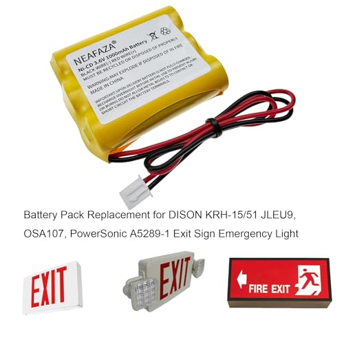 3.6v 1000mAh Ni-CD Exit Sign Emergency Light Battery Pack Compatible with OSA107 PowerSonic A5289-1 DISON KRH-15/51 KRH15/51 JLEU9 (2-Pack)