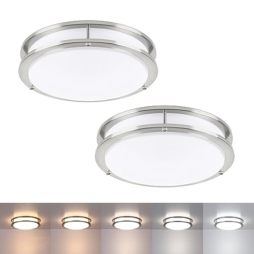 2Pack 13 Inch Oval LED Ceiling Lights, LED Flush Mount Light Fixture, 23W, 2700K/3000K/3500K/4000K/5000K Adjustable, Brushed Nickel Ceiling Mount Light Fixture for Bedroom Kitchen Bathroom - color: Brushed Nickel, size: 13 inch - 2 Pack