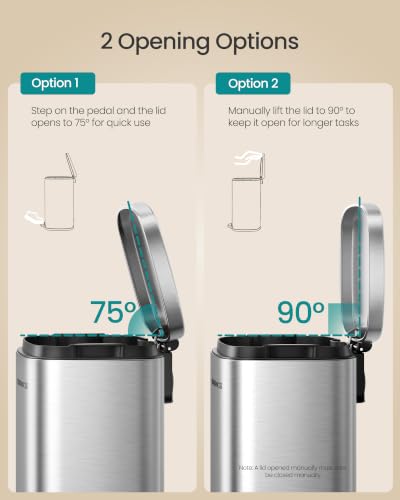 SONGMICS 3.2 Gallon (12 L) Trash Can, Stainless Steel, Step-On Pedal - color: Silver, size: 3.2 Gal.