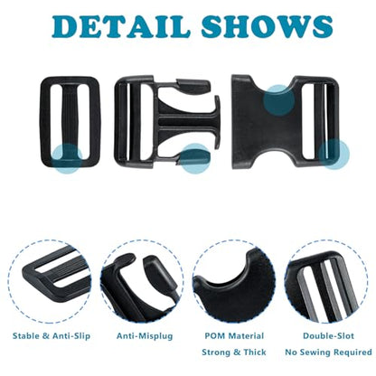 Buckle Straps Set 1-1/2'' - 6 Yards Nylon Webbing 1.5 inch, 6 PCS Dual Side Release Buckles, 12 PCS Tri-Glide Sliders, Heavy Duty Dual Adjustable No Sewing Kit - size: 1-1/2 inch