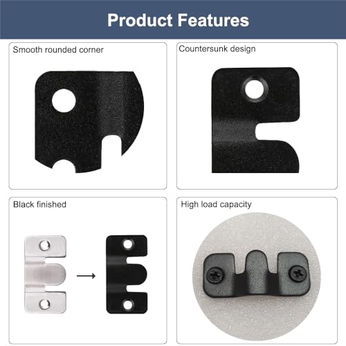 20Pcs Black Flush Mount Bracket 1.73" x 0.75" Stainless Steel Interlock Photo Hanging Buckle, Heavy Duty Picture Hanger Sectional Connector Z Clips Headboard Wall Mounting Brackets with Screws - size: 1.73" x 0.75"/ 2 hole
