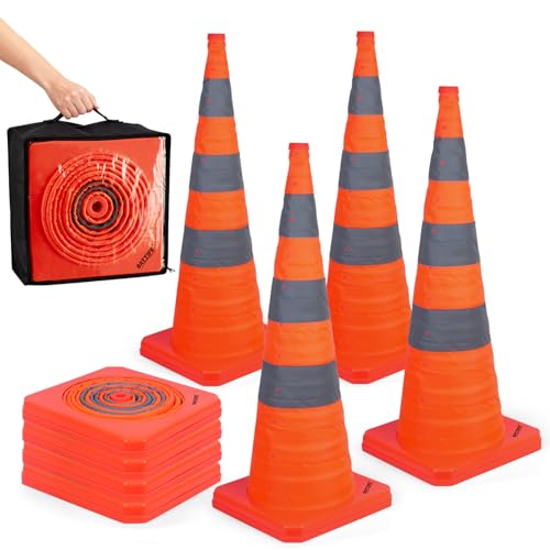 BATTIFE 4 Pack 36 Inch Collapsible Traffic Cones, Orange Safety Cones - color: Orange, size: 36inch