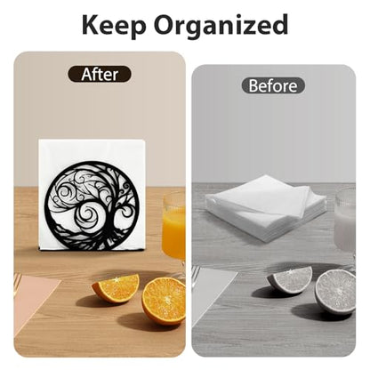 Napkin Holder for Table, Standing Napkin Dispenser Outdoor Farmhouse Black Cocktail Napkin Holders for Kitchen Coffee Shop Dining Room (6"x 1.7"x 4.9") - size: Cocktail Napkin 6x6" - Black Whirl Tree