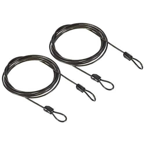 PATIKIL Security Steel Cable 2.5mm x 2m/6.56ft Coated Luggage Lock Wire Rope with Double Loop Black 2 Pack - color: Black, size: 2.5mmx2m