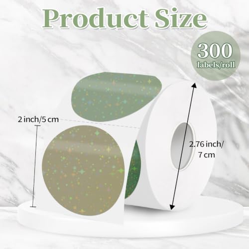 2''Holographic Thermal Label,Round Self-Adhesive Direct Thermal Label,for DIY Logo Design,Name Tag (300/Roll Sage Green) - color: Sage Green Starry Sky, size: 2 inches