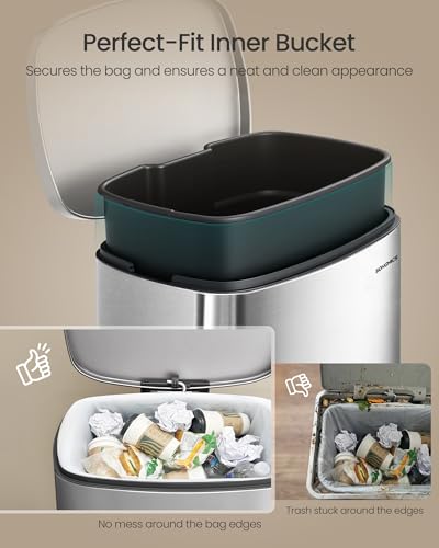 SONGMICS 20 Gallon (75 L) Trash Can, Stainless Steel, Step-On Pedal - color: Silver, size: 20 Gal.