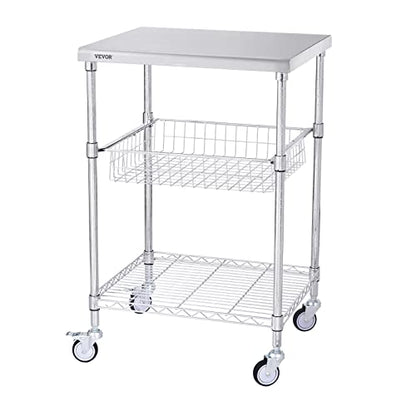VEVOR Kitchen Utility Cart, 36.6"x20"x24" 3 Tiers Wire Rolling Cart, 470LBS Capacity Steel Service Cart with Brake Wheels, Storage Trolley with 76mm Basket PP Liner 6 Hooks, for Indoor & Outdoor Use - size: 24"D x 20"W x 36.6"H, style: Drawer Cart