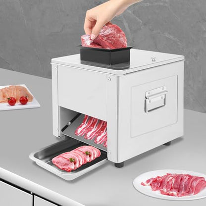 Meat Cutter Machine, 3.5/5/7/10/15mm Commercial Stainless Steel Electric Meat Slicer with Tray Handles 330 lbs/h 310RPM Shredded Cutting Machine for Fresh/Defrosted Meat Lamb Beef (5mm/0.19in, 850W) - size: 5mm/0.19in
