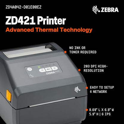 Zebra ZD421 Thermal Shipping Label Printer | 4x6 | No Ink Required - color: Retail, Logistics (203 DPI)