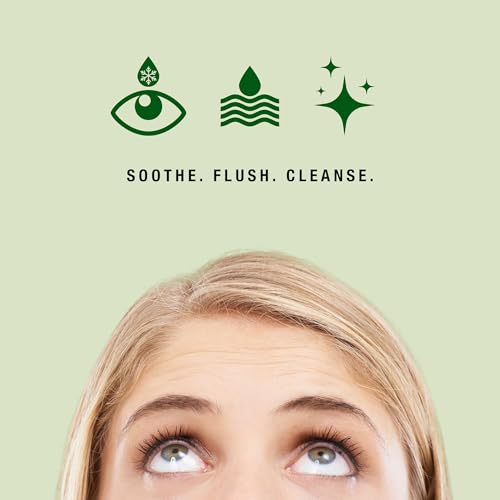 Sterile Saline Eyewash Solution 2-Pack - 500 mL (16.9 fl oz) Bottles + Ergonomic Cup - Emergency Eye Station Refill for Flushing & Irrigating Eyes, 8.5" H, 3" W, 3" L, by Plum