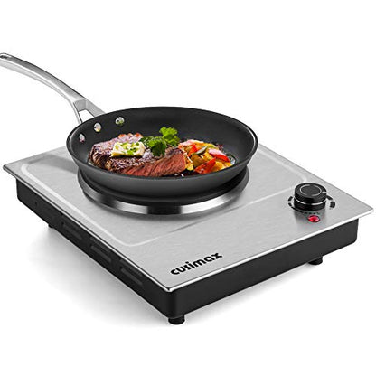 CUSIMAX Electric Hot Plate, 1500W Single Burner, Hot Plate for Cooking - color: Silver, size: Single
