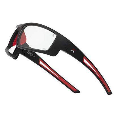 X Power ANSI Z87+ Safety Sunglasses Impact Resistant Polycarbonate Lens & Double Injection Frame - color: 002 Matte Black & Red Frame / Clear Lens