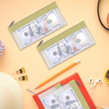 Clear Money Envelopes for Cash Cash Money Bag Pouch 7.6"x3.7" - color: Golden