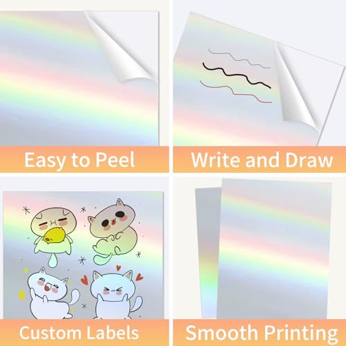 Printable Sticker Paper, 20 Sheets Printable Holographic Sticker Paper, Laser/Inkjet Printing- Holographic, Letter Size (8.5" x 11") - color: Holographic Sliver, size: 8.5" x 11"