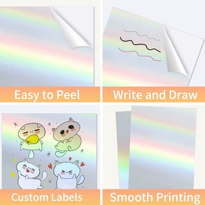 Printable Sticker Paper, 20 Sheets Printable Holographic Sticker Paper, Laser/Inkjet Printing- Holographic, Letter Size (8.5" x 11") - color: Holographic Sliver, size: 8.5" x 11"