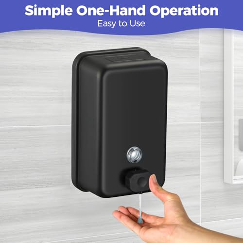 Stardrix Matte Black Stainless Steel Vertical 1100ml/37oz Capacity Commercial-Grade Soap Dispenser, Wall-Mounted Bathroom Hand Soap Dispenser with Corrosion-Proof Lining and Anti-Leak Pump - color: Vertical Matte Black