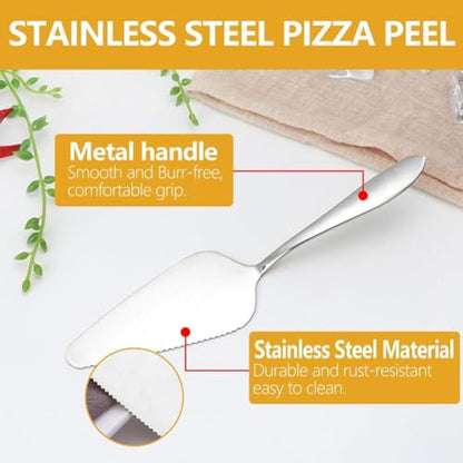 GRETJOB 24 Pcs Pizza Pan Riser Stand Set, 8 Metal Pizza Table Stands + 8 Nonstick Pizza Pans + 8 Pie Servers, Gold Pizza Rack & Tray for Baking, Dessert, Cheese, Party, and Restaurant Use - color: Silver 8Pcs