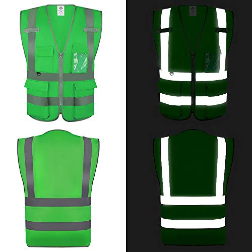 Dazonity High Visibility Safety Vest with Multi Pockets and Zipper, 10 Pcs, Reflective Strips, Fit for Men & Women, Work, Construction,Cycling, Runnning, Surveyor, Volunteer (Greeen-2XL) - color: Greeen-2xl