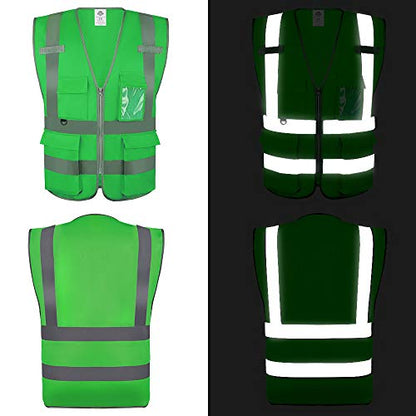 Dazonity High Visibility Safety Vest with Multi Pockets and Zipper, 10 Pcs, Reflective Strips, Fit for Men & Women, Work, Construction,Cycling, Runnning, Surveyor, Volunteer (Greeen-2XL) - color: Greeen-2xl