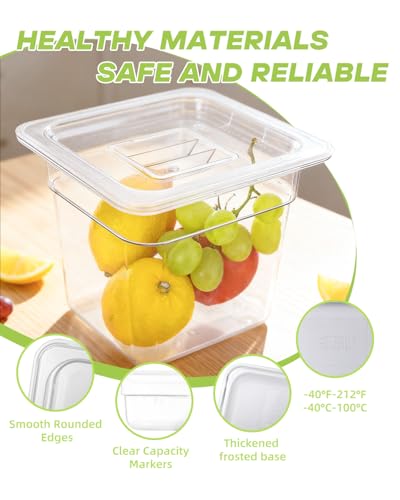 6 Pack Food Pan with Lids,1/6 Size Shatterproof Stackable Plastic Hotel Food Pan for Party, Catering, Home kitchens Meal Prep,-40°F to 212°F (2.35QT(2.22L), 1/6 size 6" deep) - size: 1/6 size 6" deep