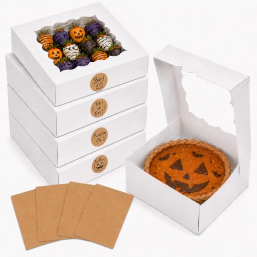20 Pack Halloween Pie Boxes With Window, 9x9x3 Inch Bakery Boxes - color: White