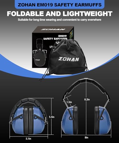 ZOHAN 019 Noise Cancelling Headphones for Adult - NRR 28dB Hearing Protection for Working, Shooting, Mowing, Autism - color: 1 Pack-blue