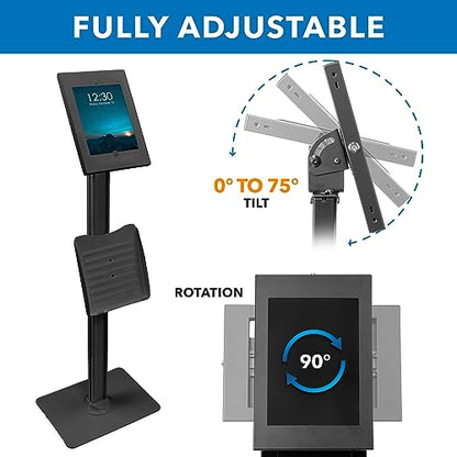 Mount-It! Anti-Theft iPad Tablet Floor Stand Kiosk with Literature Holder - color: Black