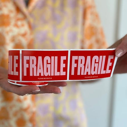 Fragile Stickers – Red and Pink Handle with Care Labels, 2x3 Inch – Roll of 250 for Moving Boxes and Packing Supplies