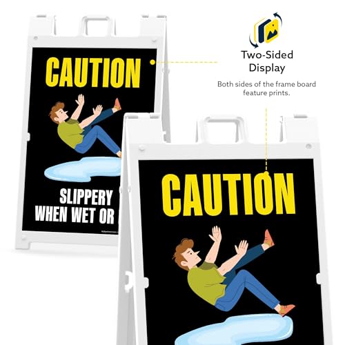 Caution Slippery When Wet Or Icy Folding Floor Sign, 24x36 Inches, Portable A Frame, Made in USA by My Sign Center - size: 24x36 Plastic