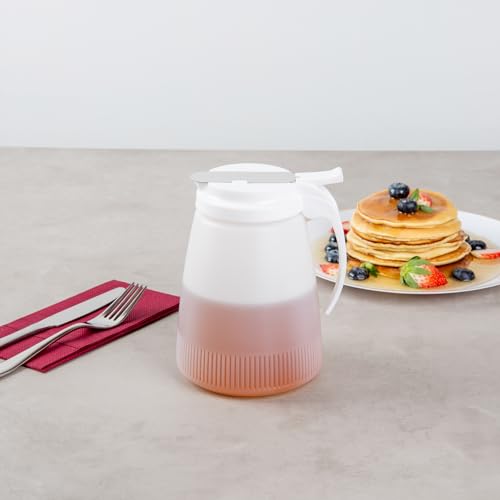 Restaurantware-Chef 101 48 Ounce All Purpose Syrup Dispenser, 1 Honey Dispenser - White Top, Stainless Steel Slide Cover, Plastic Pancake Syrup Bottle, Perfect For Diners, Restaurants, Home - color: White, size: 48 Ounces, style: 1 Count