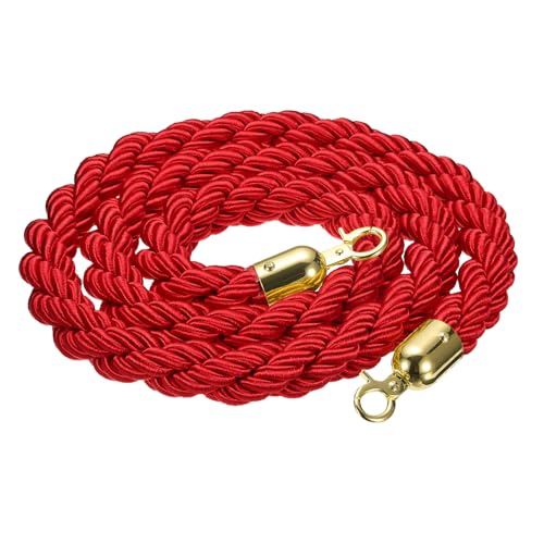 MECCANIXITY Twisted Stanchion Rope 6.6 Ft/2 M, Barrier Rope Twisted Post Ropes with Snap Hooks for Posts Stands Queue Divider Crowd Control, Red Golden - color: Red Golden, size: 6.6 Ft