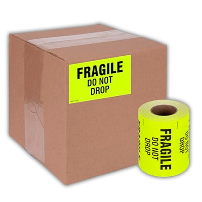 Kenco 3" X 5" Fragile Do not Drop Fluorescent Shipping Label Stickers - 500 Permanent Adhesive Labels Per Roll (10 Pack) - size: 10 PACK