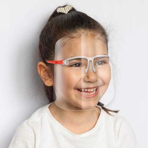 ArtToFrames Protective Kids Face Shield 5 Pack, Fully Transparent Face and Eye Protection from Droplets and Saliva with ReusableRed Glasses and Replaceable Shield, Anti-Fog PPE - color: Kids R Red, size: 5 Pack