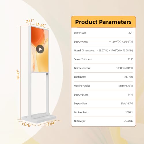 32" Digital Signage Display Kiosk 700-Nit FHD Commercial Display - size: 32 inch