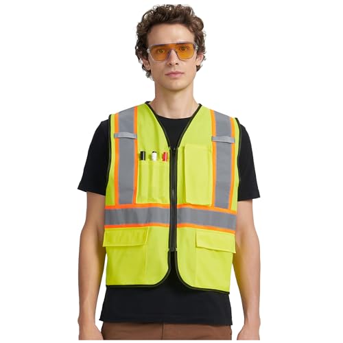 A-KSAFETY High Visibility Safety Vest for Men Women with Pockets and Zipper - color: Yellow, size: Small