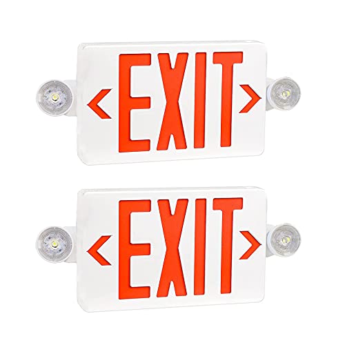 LED Exit Sign Combo with Emergency Lights, Battery Backup, Hardwired - size: 2 Pack