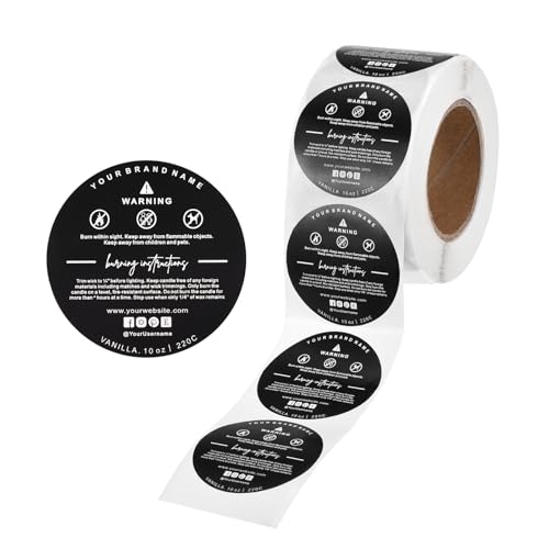 MECCANIXITY Candle Warning Labels 1.5" Black Jar Warning Stickers 500Pcs - color: Black With F Style