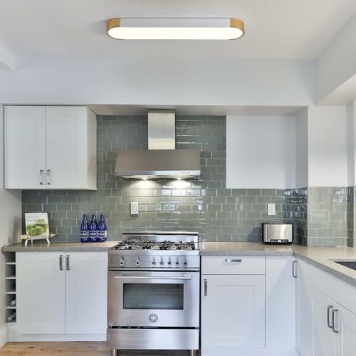 Tioolo Dimmable LED Ceiling Light with Remote 42W Kitchen Lighting Fixtures Ceiling White and Gold Long Ceiling Light Fixture 27.5 Inch Flush Mount Ceiling Lights for Kitchen Dining Room Hallway - color: White+Gold/42W
