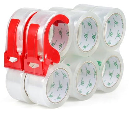 BOMEI PACK 12 Rolls Clear Packing Tape, Heavy Duty Packaging Tape with Dispenser,1.88In x 55Yd,2.4Mil Thick Industrial Grade Transparent Tape Refills for Shipping,Moving,Sealing and storages