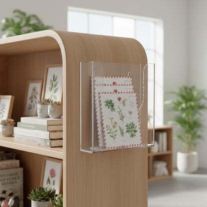 MAQUITA 5-Pack Card Holder for Wall, Acrylic Postcard Holder, Clear Wall Mount Display Stand with Screws and Magnetic Strips for Postcards, Flyers, Brochures, Pamphlets, 6.46 x 6.57 x 1.65 Inch