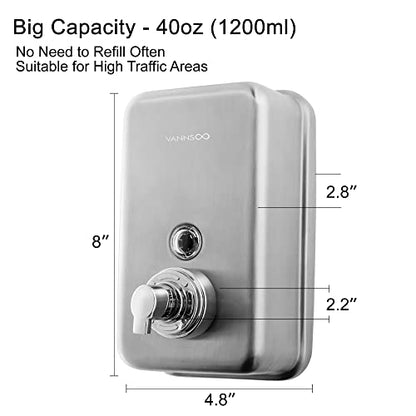 Commercial Wall Mount Stainless Steel Foaming Soap Dispenser, 40 oz (1200ml) Industrial Refillable Foam Hand Sanitizer Dispensers for Bathroom and Kitchen - size: 1200ml (H8)