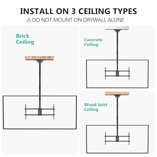WALI Long Arm Ceiling TV Mount for Most 37-90 inch Large TVs, up to 220 lbs - color: Black (800x400mm), size: 5 feet
