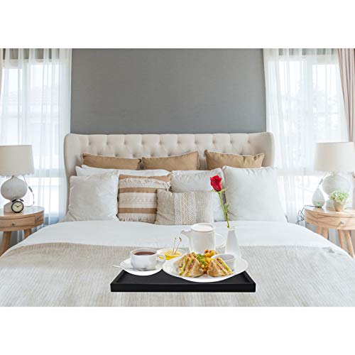 Solid Wood Serving Tray Rectangle Non-Slip Tea Coffee Snack Plate Food Meals Serving Tray with Raised Edges for Home Kitchen Restaurant(11.8x7.9x0.8, Black)